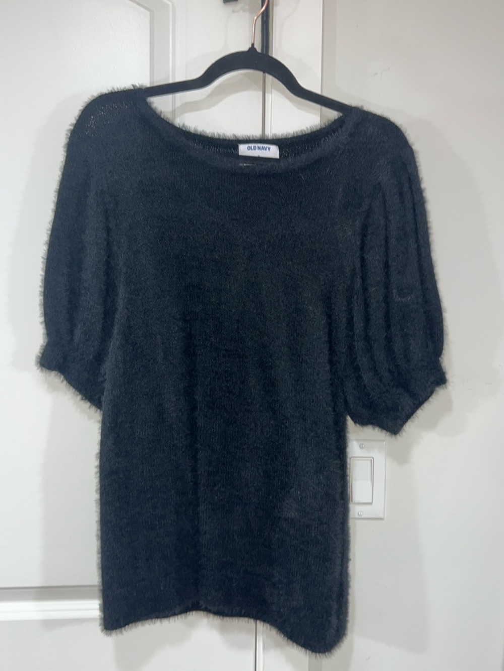 Black Puff Sleeve Eye Lash Sweater